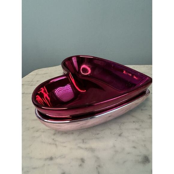 (2) NWT Heart Candy Dish Shiny Pink Red Metallic Bowls Valentines Kohls MSRP $36 - Picture 11 of 12